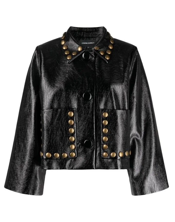 Cynthia Rowley Studded Vegan Leather Jacket Women Jackets and Coats