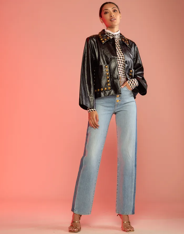 Cynthia Rowley Studded Vegan Leather Jacket Women Jackets and Coats