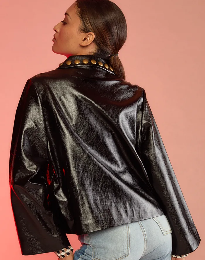 Cynthia Rowley Studded Vegan Leather Jacket Women Jackets and Coats