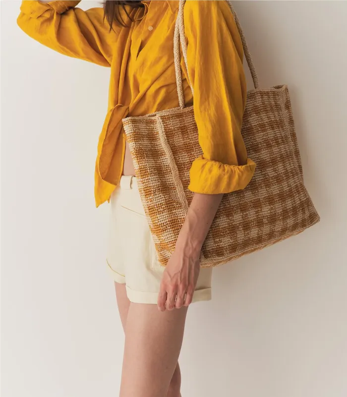 DEN Bags Women Grande Mathilde Bag Mustard Gingham Raffia