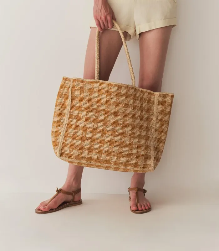 DEN Bags Women Grande Mathilde Bag Mustard Gingham Raffia