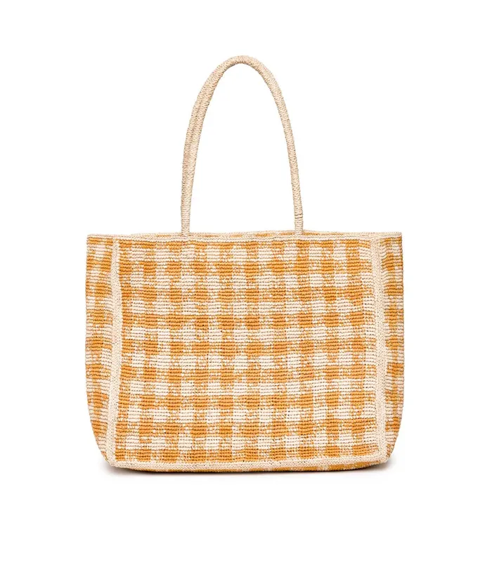 DEN Bags Women Grande Mathilde Bag Mustard Gingham Raffia