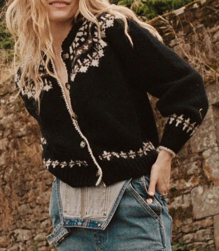 DEN Knitwear Women Clarke Cardigan Olympia Black Fairisle DEN Knitwear Women Clarke Cardigan Olympia Black Fairisle