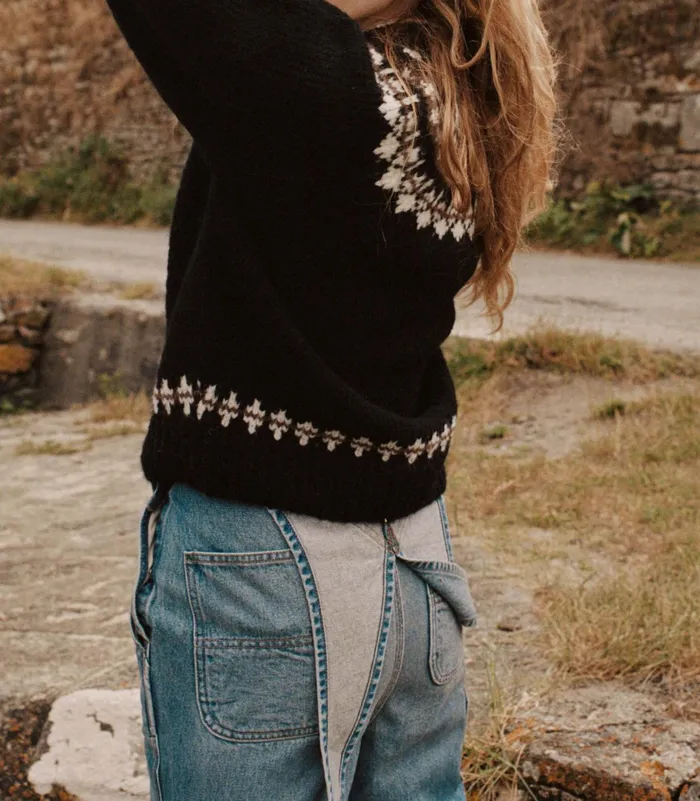 DEN Knitwear Women Clarke Cardigan Olympia Black Fairisle DEN Knitwear Women Clarke Cardigan Olympia Black Fairisle