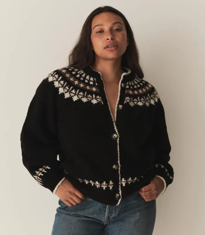 DEN Knitwear Women Clarke Cardigan Olympia Black Fairisle DEN Knitwear Women Clarke Cardigan Olympia Black Fairisle