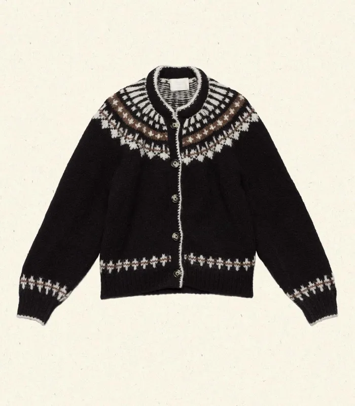 DEN Knitwear Women Clarke Cardigan Olympia Black Fairisle DEN Knitwear Women Clarke Cardigan Olympia Black Fairisle