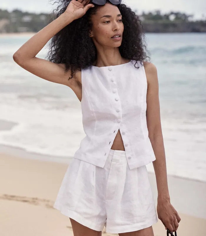 DEN Pants and Shorts Women Larue Linen Short Salt DEN Pants and Shorts Women Larue Linen Short Salt