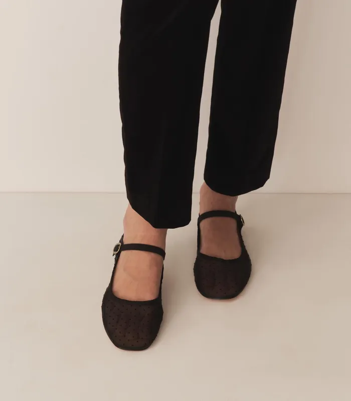 DEN Shoes Women Mary Jane Slipper Black Mesh Dot