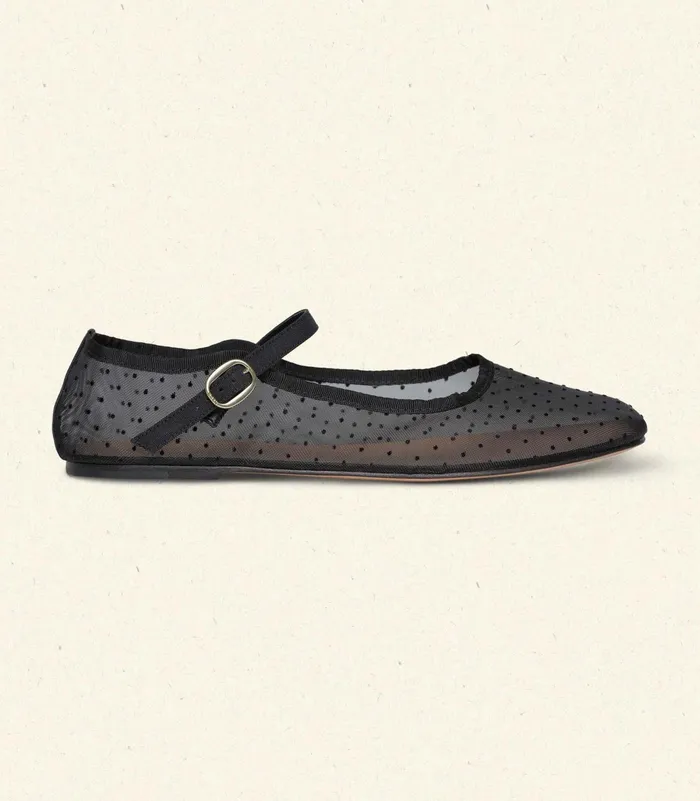 DEN Shoes Women Mary Jane Slipper Black Mesh Dot