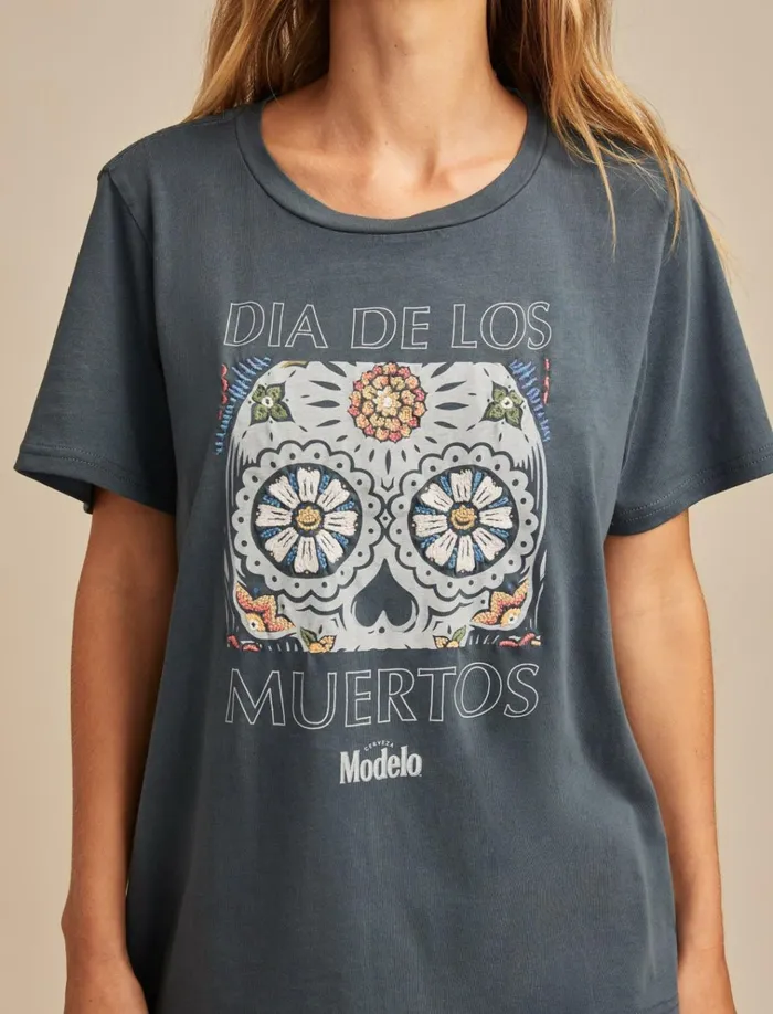 Dia De Los Muertos Classic Crew Midnight Navy Women Lucky Brand Graphic Tees