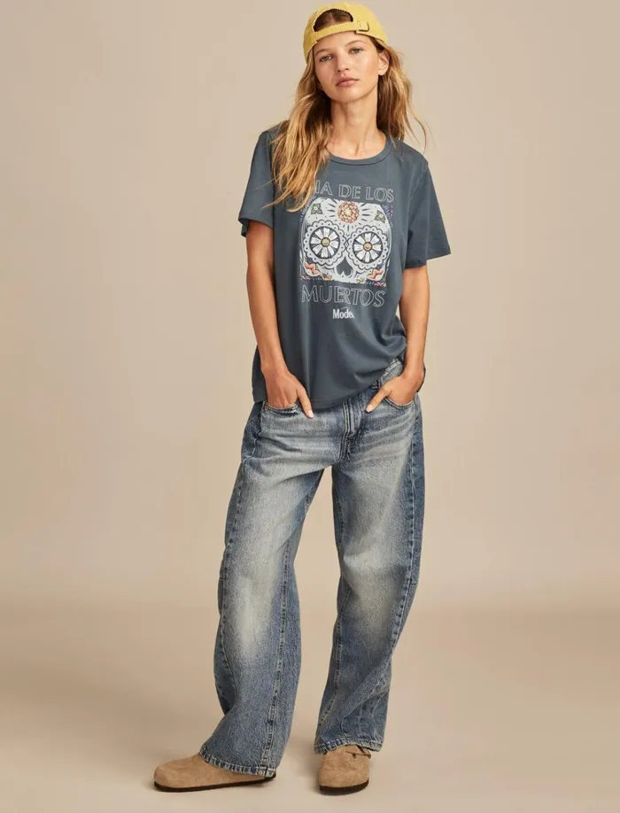 Dia De Los Muertos Classic Crew Midnight Navy Women Lucky Brand Graphic Tees