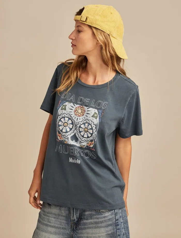 Dia De Los Muertos Classic Crew Midnight Navy Women Lucky Brand Graphic Tees
