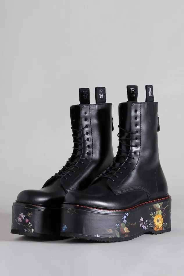 Double Stack Boot 8211 Black With Floral Platform Boots R13 Women