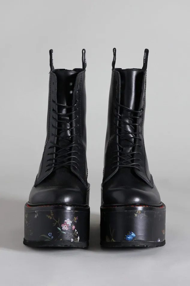 Double Stack Boot 8211 Black With Floral Platform Boots R13 Women Double Stack Boot 8211 Black With Floral Platform Boots R13 Women