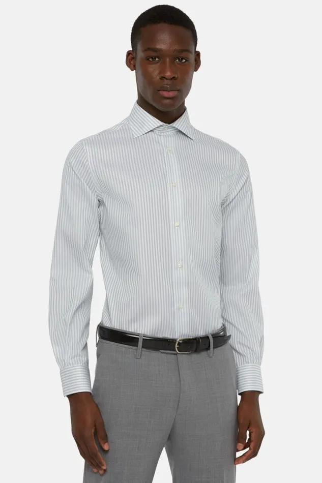 Dress Shirts Men Boggi Milano Regular Fit Green Striped Cotton Dobby Shirt Green Dress Shirts Men Boggi Milano Regular Fit Green Striped Cotton Dobby Shirt Green