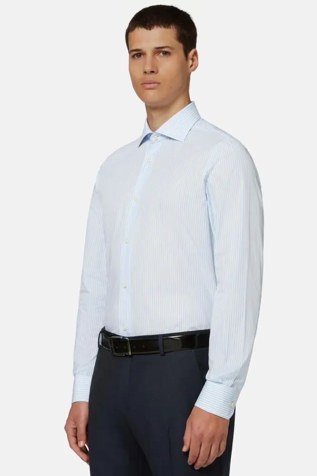 Dress Shirts Men Boggi Milano Regular Fit Sky Blue Striped Cotton Shirt Light Blu
