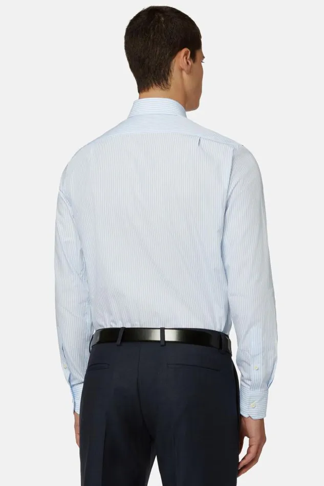 Dress Shirts Men Boggi Milano Regular Fit Sky Blue Striped Cotton Shirt Light Blu