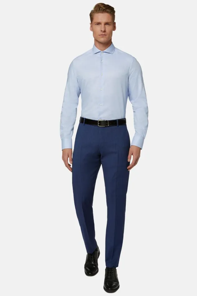 Dress Shirts Men Boggi Milano Slim Fit Sky Blue Dobby Cotton Shirt Light Blu
