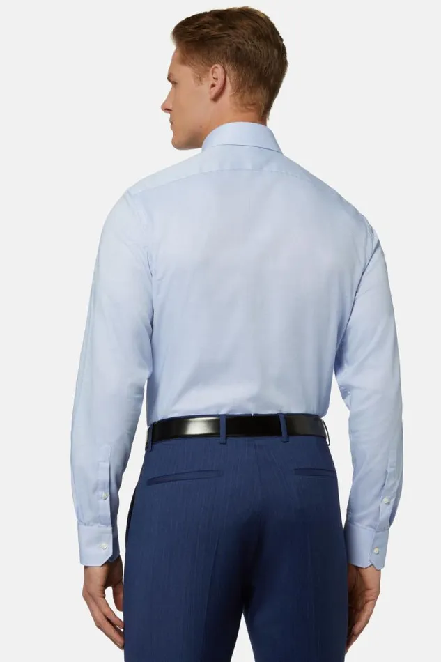 Dress Shirts Men Boggi Milano Slim Fit Sky Blue Dobby Cotton Shirt Light Blu