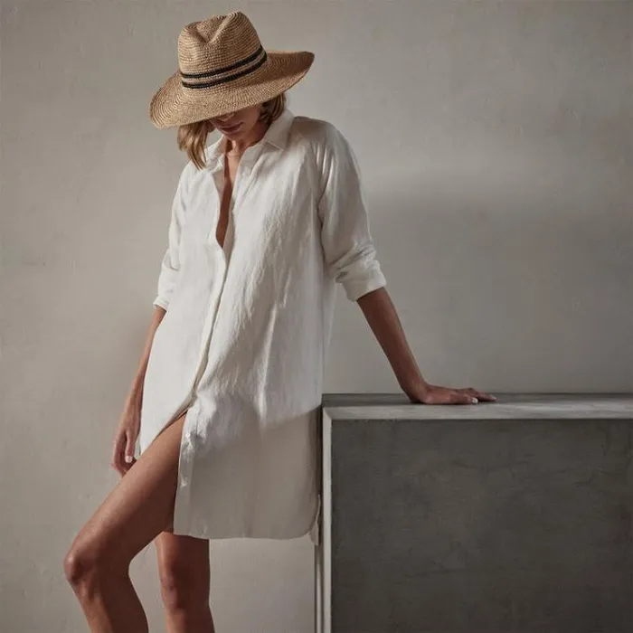 DressesJumpsuits Women James Perse Pacific Linen Shirt Dress Everest White Pigment