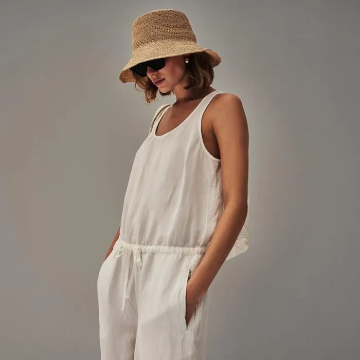 DressesJumpsuits Women James Perse Sleeveless Linen Blend Jumpsuit Everest White Pigment