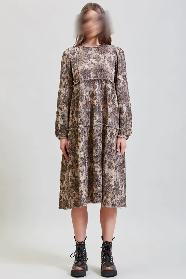 Dresses R13 Women Long Sleeve Shredded Relaxed Midi 8211 Grey Lace