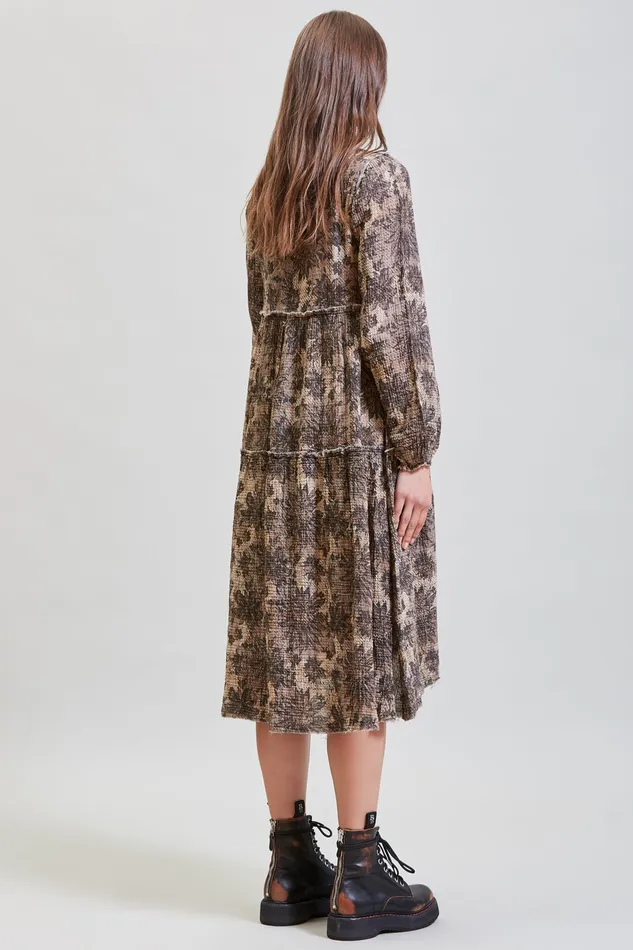 Dresses R13 Women Long Sleeve Shredded Relaxed Midi 8211 Grey Lace