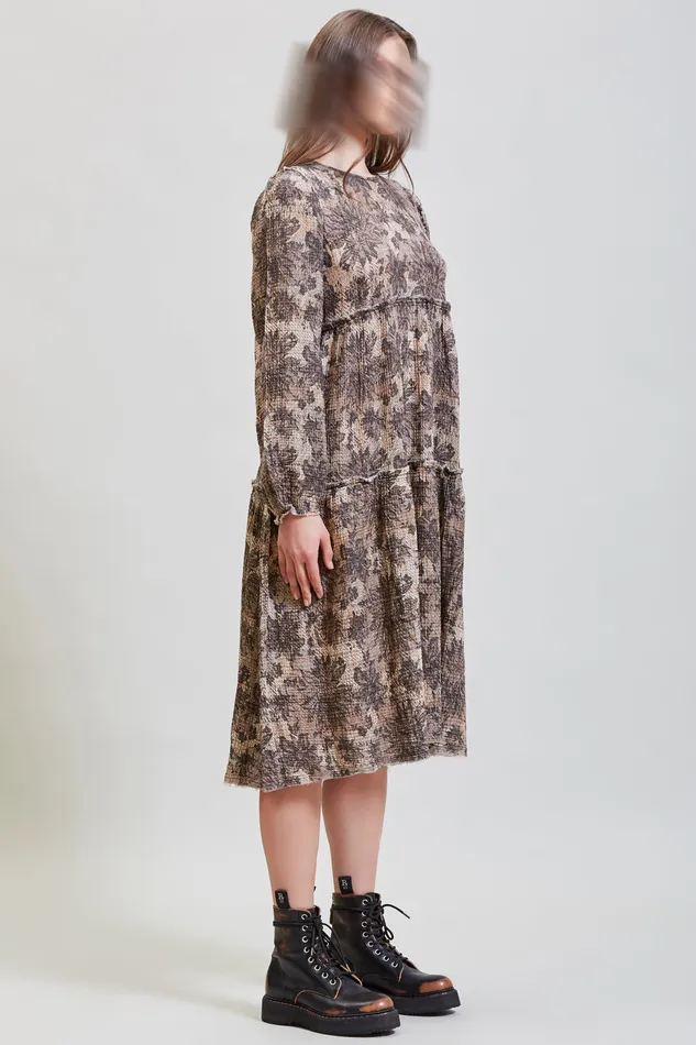 Dresses R13 Women Long Sleeve Shredded Relaxed Midi 8211 Grey Lace