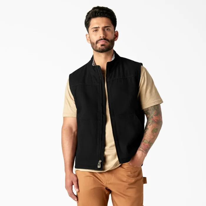 Duck Canvas High Pile Fleece Lined Vest Rinsed Black Rinsed Black rbkx Men Dickies Vests Duck Canvas High Pile Fleece Lined Vest Rinsed Black Rinsed Black rbkx Men Dickies Vests