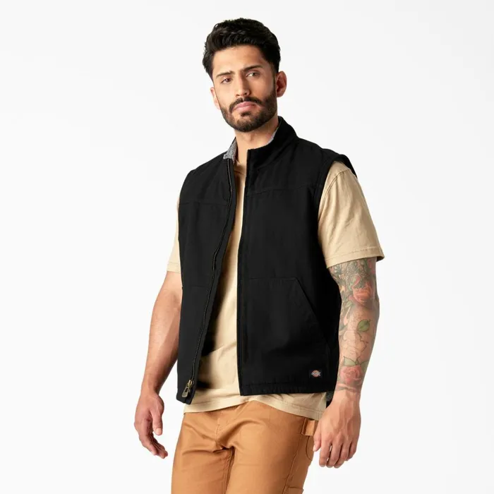 Duck Canvas High Pile Fleece Lined Vest Rinsed Black Rinsed Black rbkx Men Dickies Vests