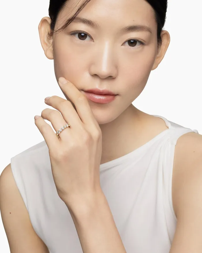 DY Eden Partway Band Ring In 18K Yellow Gold With Diamonds 25mm Women David Yurman Band DY Eden Partway Band Ring In 18K Yellow Gold With Diamonds 25mm Women David Yurman Band