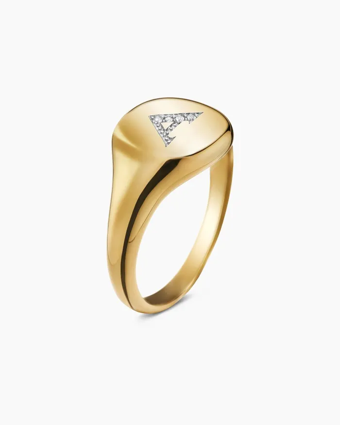 DY Initial Pinky Ring In 18K Yellow Gold With Diamonds 98mm Women David Yurman Pinky DY Initial Pinky Ring In 18K Yellow Gold With Diamonds 98mm Women David Yurman Pinky
