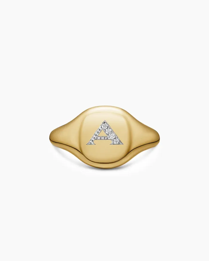DY Initial Pinky Ring In 18K Yellow Gold With Diamonds 98mm Women David Yurman Pinky DY Initial Pinky Ring In 18K Yellow Gold With Diamonds 98mm Women David Yurman Pinky