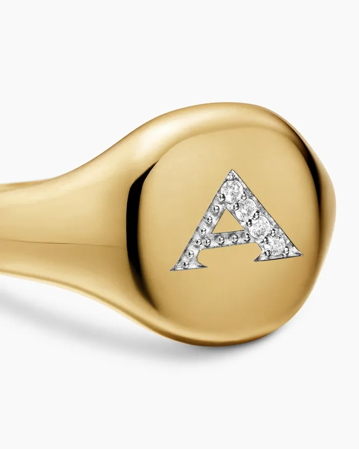 DY Initial Pinky Ring In 18K Yellow Gold With Diamonds 98mm Women David Yurman Pinky DY Initial Pinky Ring In 18K Yellow Gold With Diamonds 98mm Women David Yurman Pinky