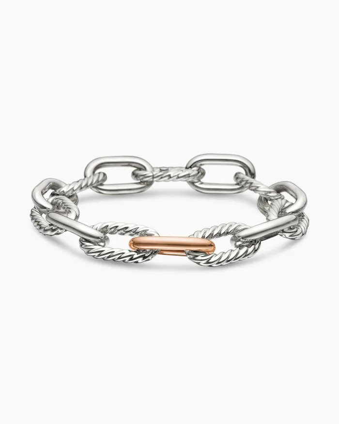 DY Madison Chain Bracelet In Sterling Silver With 18K Rose Gold 11mm Women David Yurman Chain