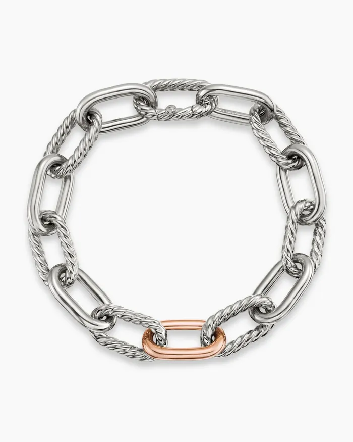 DY Madison Chain Bracelet In Sterling Silver With 18K Rose Gold 11mm Women David Yurman Chain DY Madison Chain Bracelet In Sterling Silver With 18K Rose Gold 11mm Women David Yurman Chain