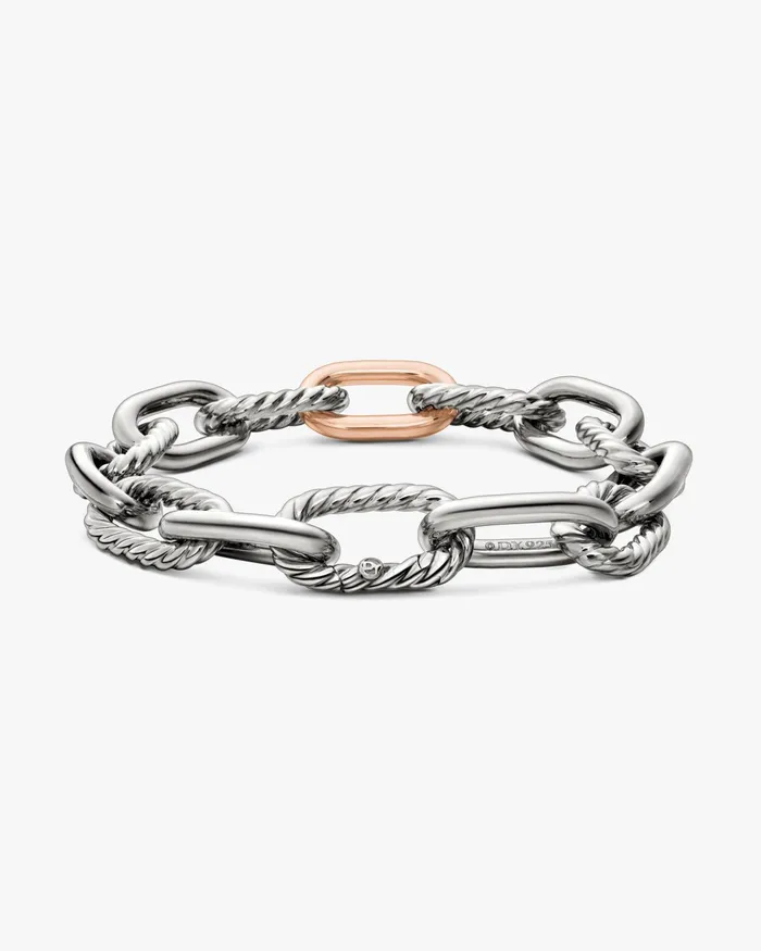 DY Madison Chain Bracelet In Sterling Silver With 18K Rose Gold 11mm Women David Yurman Chain DY Madison Chain Bracelet In Sterling Silver With 18K Rose Gold 11mm Women David Yurman Chain