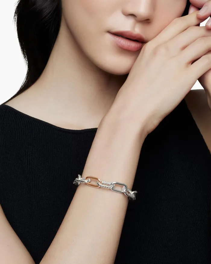 DY Madison Chain Bracelet In Sterling Silver With 18K Rose Gold 11mm Women David Yurman Chain DY Madison Chain Bracelet In Sterling Silver With 18K Rose Gold 11mm Women David Yurman Chain