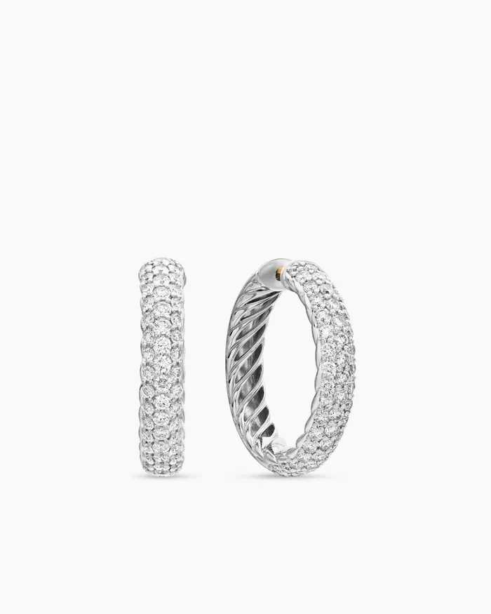 DY Mercer Hoop Earrings In Sterling Silver With Diamonds 254mm Women David Yurman Hoop DY Mercer Hoop Earrings In Sterling Silver With Diamonds 254mm Women David Yurman Hoop