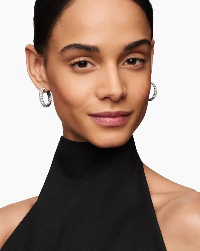 DY Mercer Hoop Earrings In Sterling Silver With Diamonds 254mm Women David Yurman Hoop