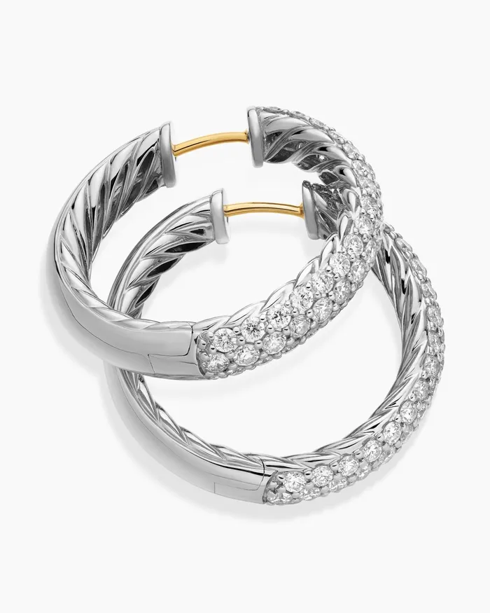 DY Mercer Hoop Earrings In Sterling Silver With Diamonds 254mm Women David Yurman Hoop