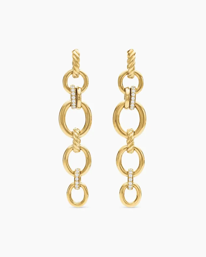 DY Mercer Linked Drop Earrings In 18K Yellow Gold With Diamonds 68mm Women David Yurman Drop DY Mercer Linked Drop Earrings In 18K Yellow Gold With Diamonds 68mm Women David Yurman Drop