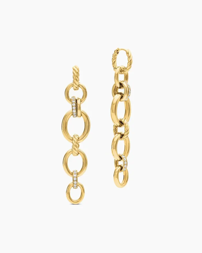 DY Mercer Linked Drop Earrings In 18K Yellow Gold With Diamonds 68mm Women David Yurman Drop DY Mercer Linked Drop Earrings In 18K Yellow Gold With Diamonds 68mm Women David Yurman Drop