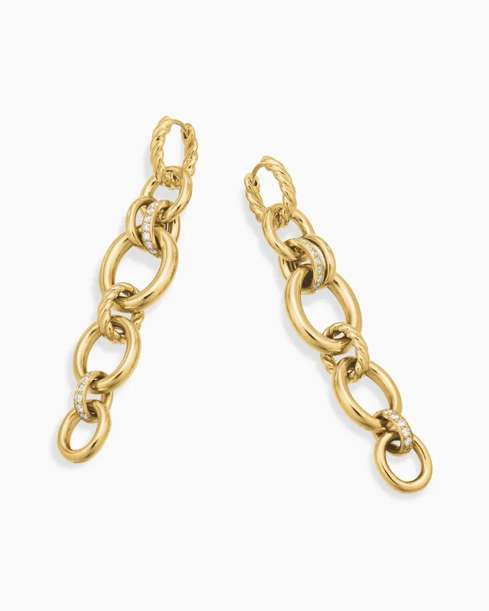 DY Mercer Linked Drop Earrings In 18K Yellow Gold With Diamonds 68mm Women David Yurman Drop DY Mercer Linked Drop Earrings In 18K Yellow Gold With Diamonds 68mm Women David Yurman Drop