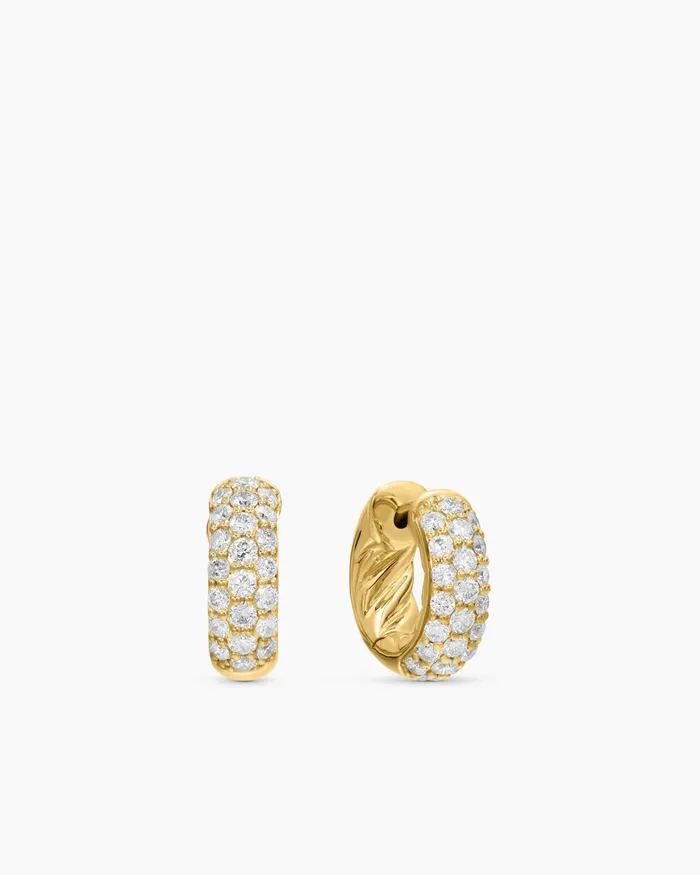 DY Mercer Micro Hoop Earrings In 18K Yellow Gold With Diamonds 135mm Women David Yurman Hoop DY Mercer Micro Hoop Earrings In 18K Yellow Gold With Diamonds 135mm Women David Yurman Hoop