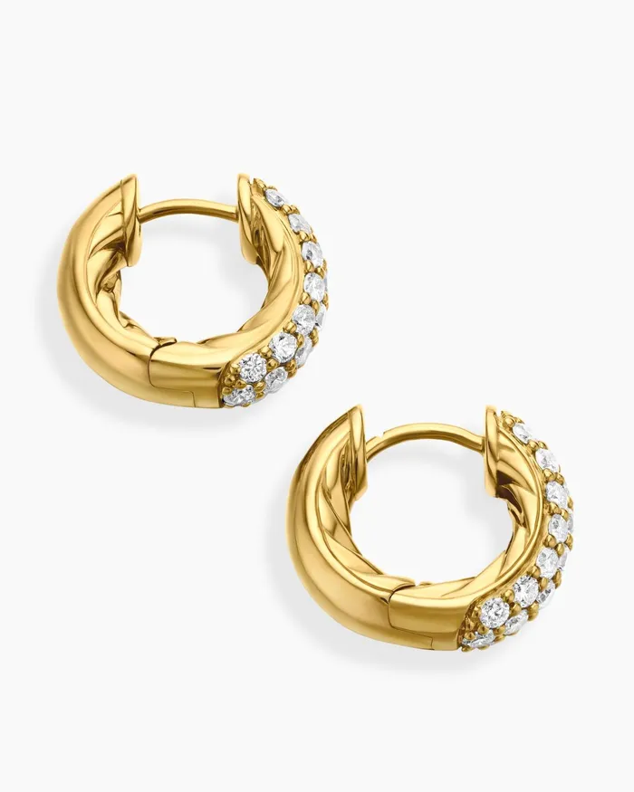 DY Mercer Micro Hoop Earrings In 18K Yellow Gold With Diamonds 135mm Women David Yurman Hoop DY Mercer Micro Hoop Earrings In 18K Yellow Gold With Diamonds 135mm Women David Yurman Hoop