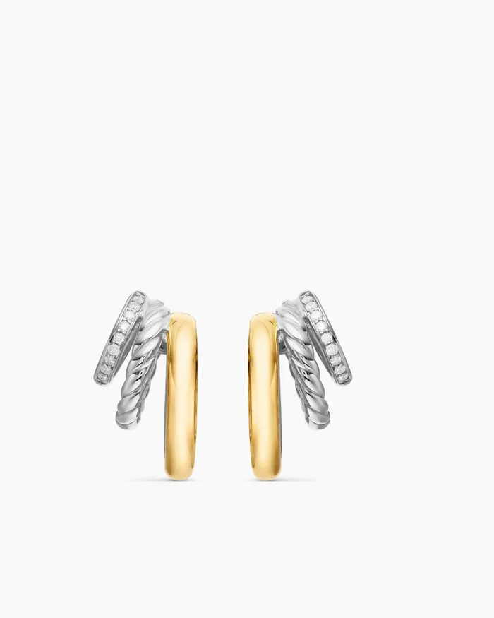 DY Mercer Multi Hoop Earrings In Sterling Silver With 18K Yellow Gold And Diamonds 21mm Women David Yurman Hoop DY Mercer Multi Hoop Earrings In Sterling Silver With 18K Yellow Gold And Diamonds 21mm Women David Yurman Hoop