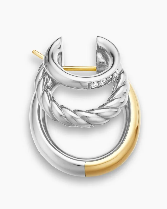 DY Mercer Multi Hoop Earrings In Sterling Silver With 18K Yellow Gold And Diamonds 21mm Women David Yurman Hoop DY Mercer Multi Hoop Earrings In Sterling Silver With 18K Yellow Gold And Diamonds 21mm Women David Yurman Hoop