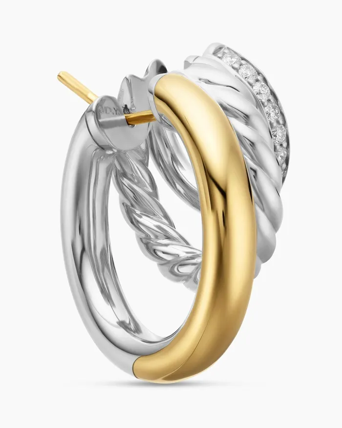 DY Mercer Multi Hoop Earrings In Sterling Silver With 18K Yellow Gold And Diamonds 21mm Women David Yurman Hoop DY Mercer Multi Hoop Earrings In Sterling Silver With 18K Yellow Gold And Diamonds 21mm Women David Yurman Hoop