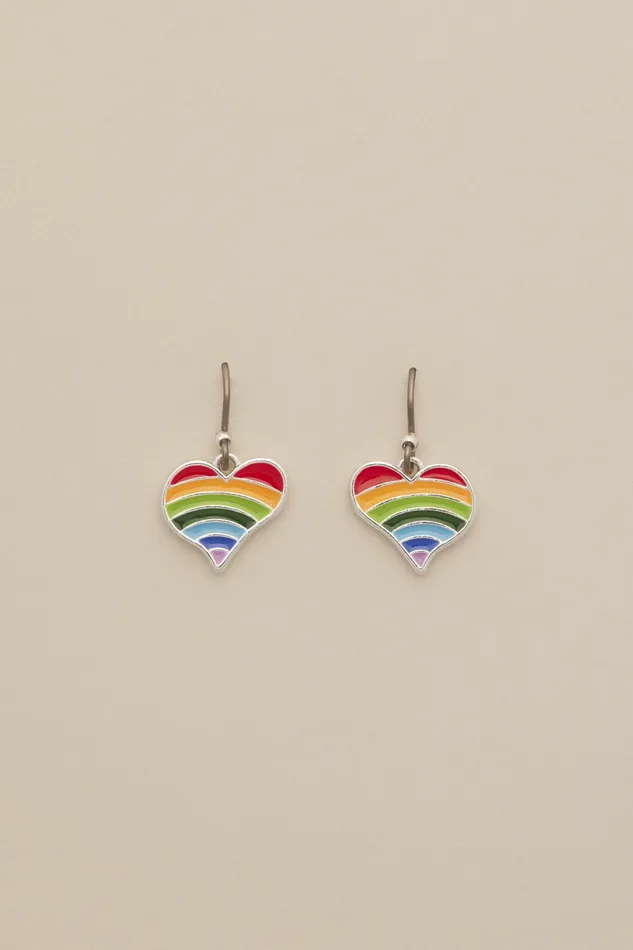 Enamel Rainbow Heart Earring Silver Women Lucky Brand Jewelry